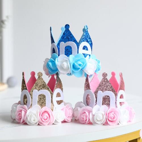 Birthday Crown Hat 1st Birthday Boy Girl Priness Flower Crown Caps Headband Birthday Party Decoration Anniversary Party Supplies