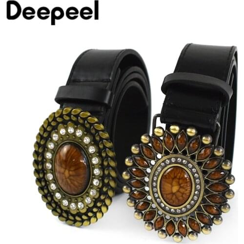 Deepeel 1pc 3.8*115cm Women Fashion Corset Wide Female Belt Alloy Smooth Buckle Belts with Stones Buckles Decorative Waistband