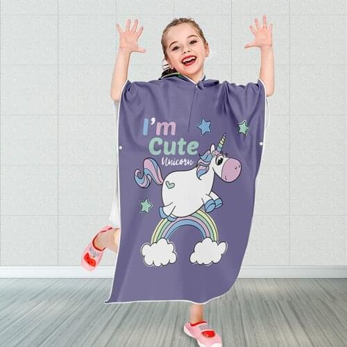 Unicorn Childrens Hooded Beach Towel Cartoon Girls Seaside Changing Robe Towel Animals Boys Girls Beach Cloak