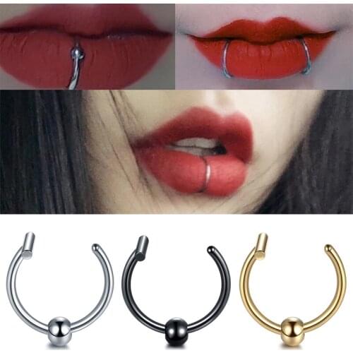 1Pc 8/10mm Lip Rings Stainless Steel Piercing Labret Punk 18G Ear Nose Ring Clip on Septum Piercing Body Lip Clip Hoop Jewelry