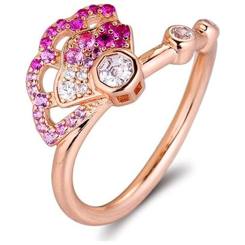 Pink Fan Rose Rings 100% Authentic 925 Sterling-Silver-Jewelry Free Shipping