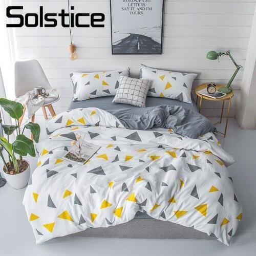 Solstice Home Textile Bedding Set Triangle Solid Gray Duvet Cover Pillowcase Flat Sheet Pillowcase King Twin Boy Girl Bed Linens