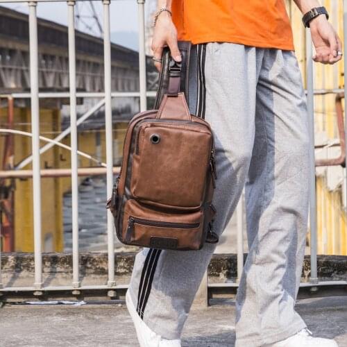 Fashion Pockets Men Travel Backpack Bag Male Bag Fashion Mens Backpack High Quality PU Leather Chest Bag high quality Backpack