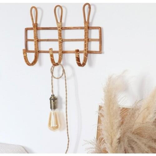 Handmade Rattan Wall Hooks Kids Garments Organizer Rack Clothes Hat Hanging Holder Rattan Hanger Home Decor
