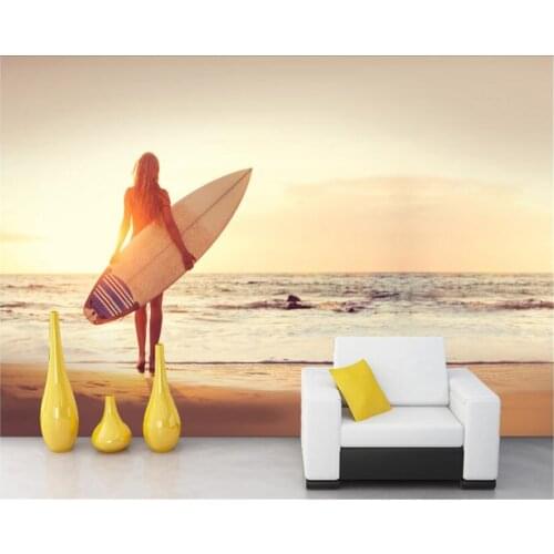Beibehang Senior indoor wallpaper romantic beautiful beach sea sunshine sand beach surfing wall video papel de parede wallpaper