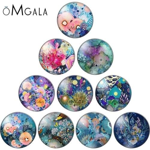 OMGALA 10pcs/lot Colorful Flowers Paintings 12mm/20mm/25mm Round Glass Cabochon Photo Demo Flat Back Making Findings