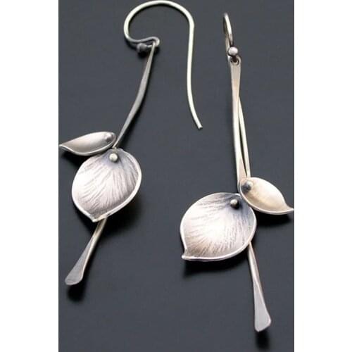 Tribal Ethnic Silver Color Metal Leaves Earring For Women Vintage Plant Lily Flower Statement Dangle Earring Gift
