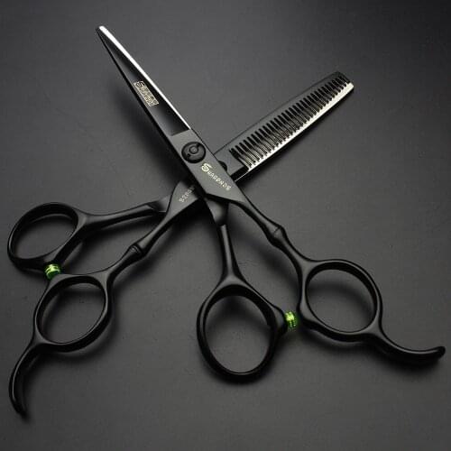 6’’ inch black professional barber scissors Japanese 440c salon barber shop scissors thinning scissors