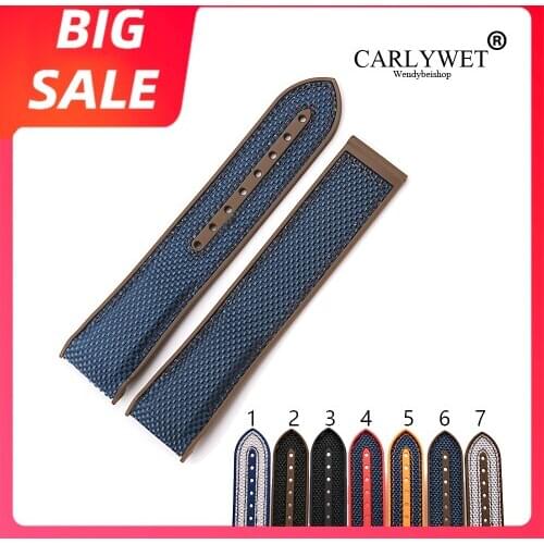 CARLYWET Watch Band 20 22mm Orange Luxury Strap Rubber Silicone With Nylon Replacement Belt For Omega Planet Ocean 45 42mm Strap