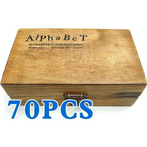 SOSW-Pack of 70pcs Rubber Stamps Set Vintage Wooden Box Case Alphabet Letters Number Craft (No Ink Pad Included)