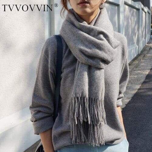 TVVOVVIN 2020 Autumn Winter Solid Color Pashmina Woman Thickening Tassels Keep Warm Womens Big Shawl Scarf M0015