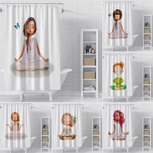 Meditation Girl Pattern Bathroom Shower Curtain Cartoon Printed Bathroom Curtain Waterproof Polyester Shower Curtain Bath Cover