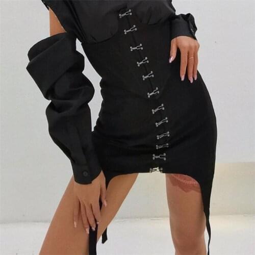 Designer 2021 Summer High Waist Gothic Womens Skirt Button Ribbon Bottom Single-Breasted Strench Sexy Bodycon Mini Skirts
