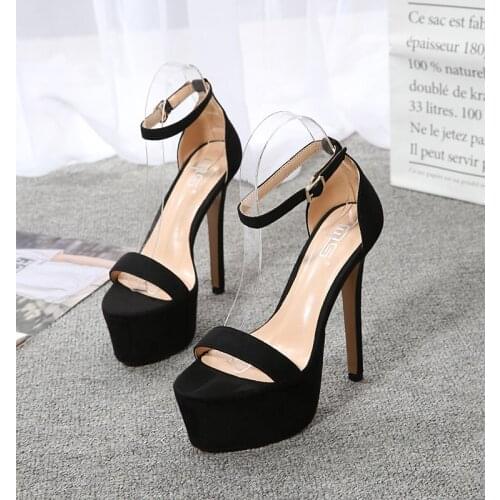 2021 womens high heels summer flock open toe with platform catwalk show female shoes new fashion sexy Ankle strap sandals 14cm