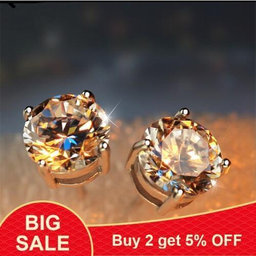 Luxury Original 925 Sterling Sliver 1ct 6mm CZ Zircon Stud Earring Wedding Jewelry Accessories for Women Gift