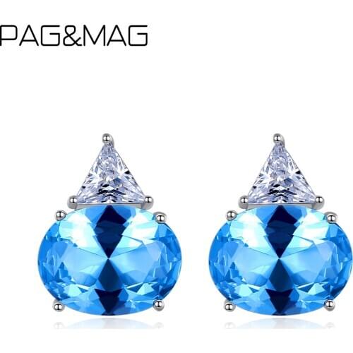 PAG&MAG Created Sapphire Water Drop Design Stud Earrings Sterling Silver 925 Earrings For Women Pendientes Mujer Moda SE0427