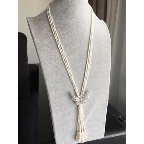 Women Gift word 925 Sterling silver real Taihu natural freshwater pearl sweater chain small beads 925 silver clasp