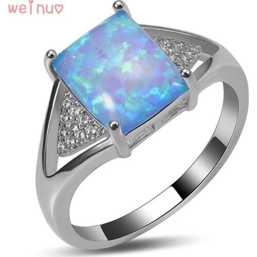 Weinuo Blue Fire Opal White Crystal Ring 925 Sterling Silver Top Quality Fancy Jewelry Wedding Ring Size 5 6 7 8 9 10 A402