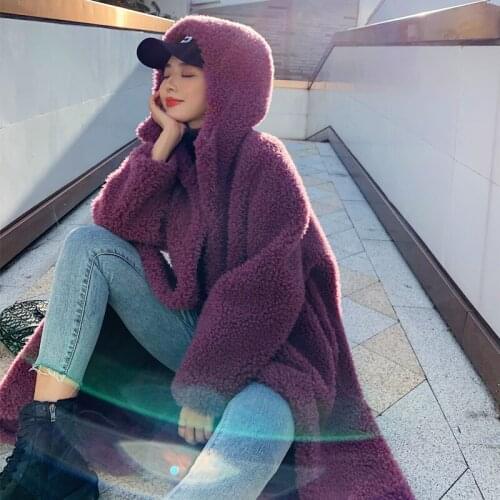 2020 Winter Wool Coat Fashion Sheep Shearing Hooded Warm Woman Jacket Real Fue Coats Female Clothes Manteau Femme Hiver WPY2176