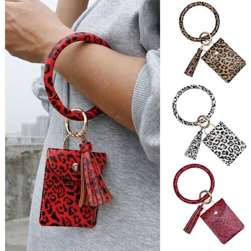 2020 New Card Holder Purse PU Leather Bracelet Keychain Leopard Crocodile Pattern Wallet Coin Bag With Tassels Keyring Pendant