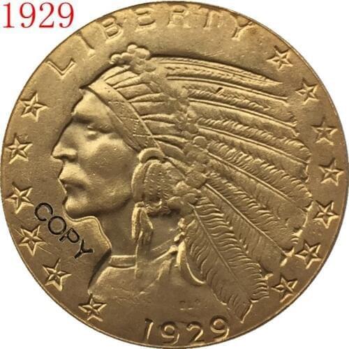 24-K gold plated 1929 $5 GOLD Indian Half Eagle Coin Copy