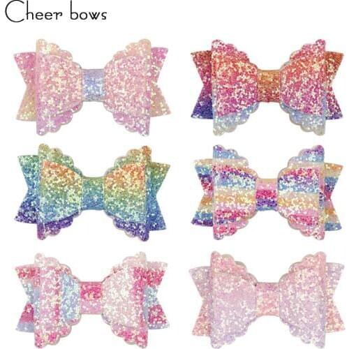 3 Inch Glitter Hairgrips Mini Rainbow Flower Hair Clips Boutique Handmade Hairbow DIY Supplies Xmas GirlsHair Accessories