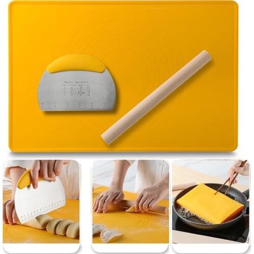 3Pc/set Thickened Large Size Silicone Mat Kneading Dough Pad Non Stick Pin for Kitchen Pizza Cake Cutter Scraper