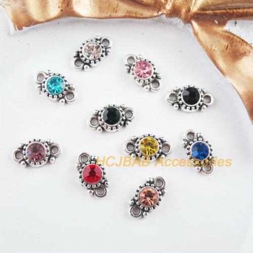 30Pcs Tibetan Silver Tone Retro Daisy Mixed Crystal Charms Connectors 6.5x11.5mm