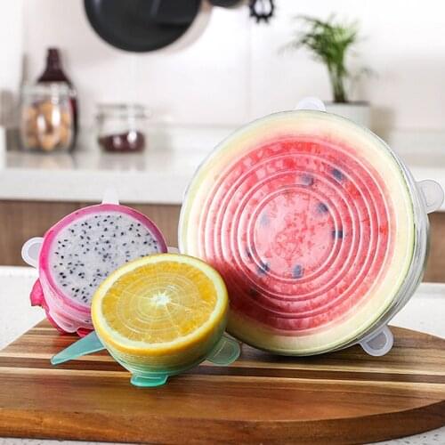 6/4PCS Kitchen Accessories Gadgets Food Fruit Fresh Keeping Lids Reusable Silicone Cover Lids Food Lid Silicone Food Wraps Cover