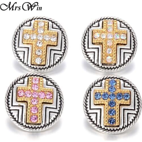 6pcs/lot Snap Jewelry Rhinestone Crystal Jesus Cross Snap Fit Buttons Handmade Snap Bracelet Mrs Win