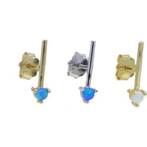 925 Sterlings Silver Mini Ear Cartilage Earrings Bar CZ Air Blue Opal Stone Saturn Helix Tragus Studs Earrings Piercing Women