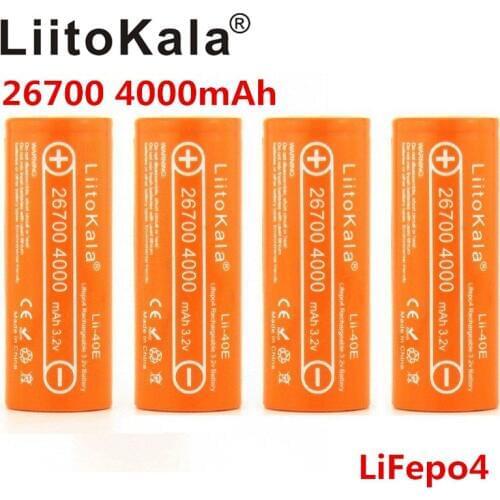 LiitoKala Lii-40E 3.2V 26700 rechargeable LiFePO4 battery pack 4000mah lithium cell for 24V e-bike power HID solar light 26650