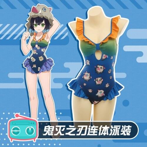 Anime Demon Slayer Kimetsu no Yaiba Hashibira Inosuke Lovely Jumpsuits Bikini Swimsuit Swimwear Summer Suit Cosplay Costume