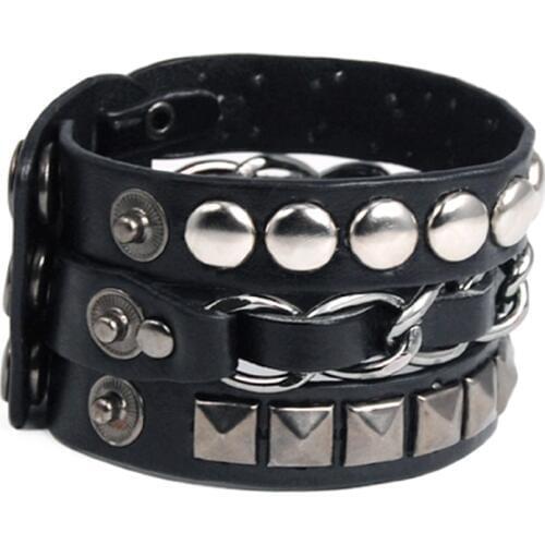 Handmade Bracelet Punk Rock Rivet Multi Layers Bracelet & Bangles For Women Man Pyramid Stud Leather Pulseira Masculina Bileklik