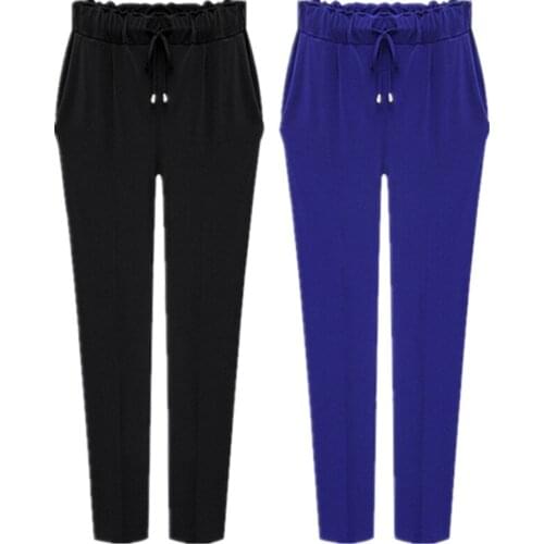 Summer Harem Pants Women Plus Size 4xl 5xl 6xl Loose Elastic Waist Casual Stretch Trousers Khaki Black Blue