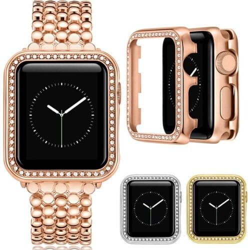 Fish Scale Stainless Steel Band Case Set for Apple Watch 6 5 4 3 2 38MM 42MM Strap Diamond Protective Cover for Iwatch 40mm 44mm