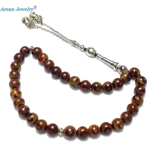 Brand new Muslim Taisibiha 33 Rosary Agate Beads 10mm Vintage Brown Dragon Pattern Agate Beads Free Shipping