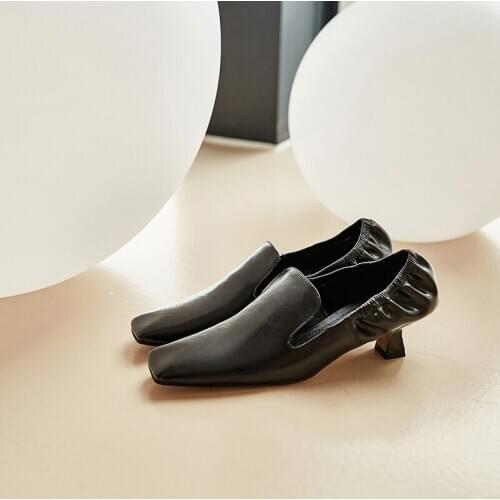 COOLULU women Pumps Genuine Leather 22-25cm single shoes Solid color simple elastic mouth ladies shoes Internet celebrity shoes