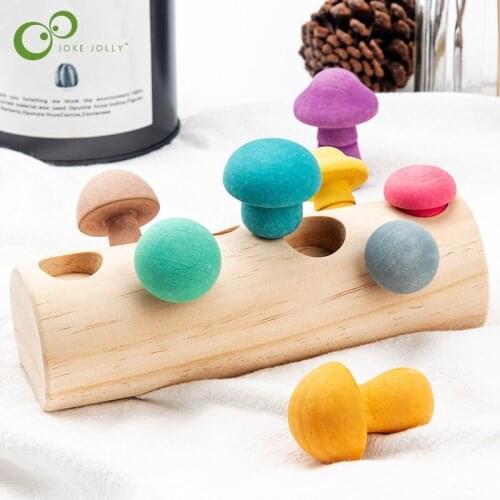 Wooden Rainbow Blocks Mushroom Picking Game Early Educational Wooden Baby Toys Concentration Training Fun Mushroom Picking DDJ
