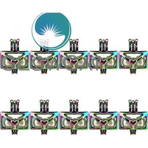 GLOWCAT 10x C601 Rainbow Color Love Letter Beads Cage Jewelry Making Essential Oil Diffuser Aroma Pearl Cage Locket Pendant