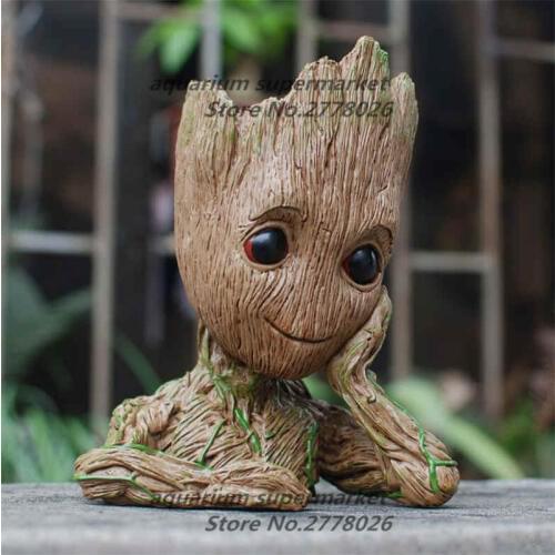Pot Skull Flower Vase Handmade Groot Half-length Model Penholder Resin Anime Kawaii Twig Guardians Vessel Tree Man Fish Tank Dec