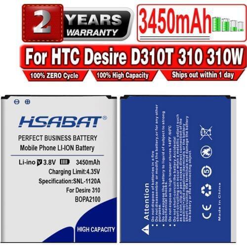 HSABAT 3450mAh BOPA2100 3.8VDC Gold Phone Battery For HTC Desire D310T 310 310W Battery