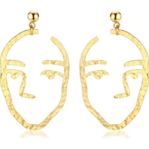 Interesting Design Hollow Out Face Dangle Stainless Steel Earrings Girls Statement Long Drop Earrings Fashion Jewelry Top Sale