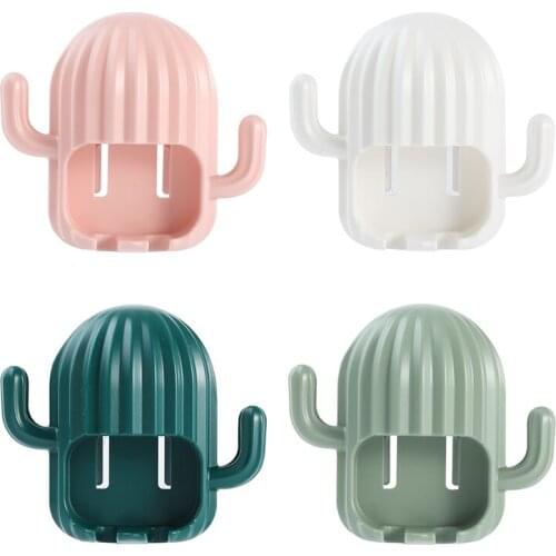 Creative Cactus Wall-mounted Toothbrush Holder Bathroom Accessories Hook Drain Shelf Toothbrush Organizer Bathroom Storage Rack