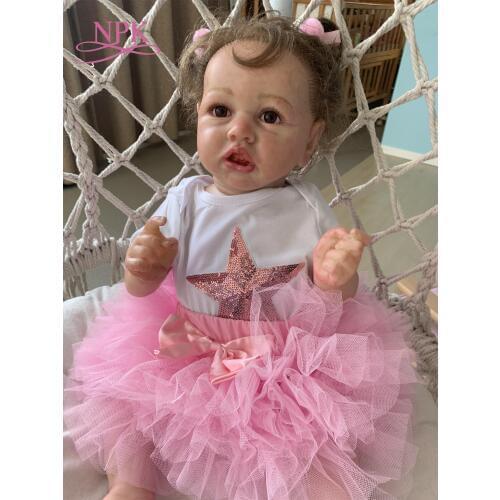 NPK 56CM 100% hand-made doll detailed painting full body soft silicone reborn baby toddler doll lifelike collectible art doll