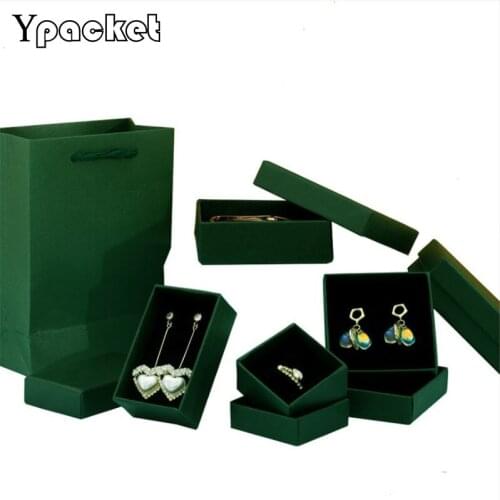 Square Jewelry Organizer Box Rings Storage Box Small Gift Box For Necklace Pendant Christmas Gifts Green Paper Packaging Cases
