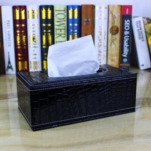 Fashion black Crocodile rectangle wooden leather tissue box napkin box tissue box cover napkin holder for home decor PZJH002