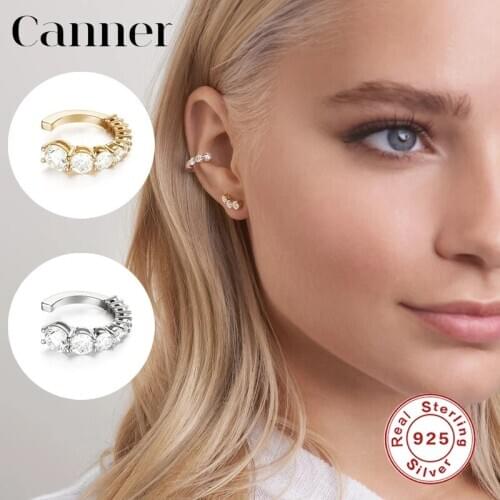 Real 925 Sterling Silver Ear Cuff C shape AAAAA Zircon Clip on Earrings For Women Fine Jewelry Cartilage No Piercing Earcuffs W5