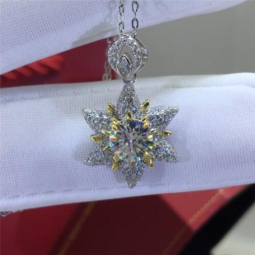 Geoki 925 Sterling Silver Passsed Diamond Test 1 Ct D Color VVS1 Moissanite Gold Color Snowflake Pendant Necklace Luxury Jewelry