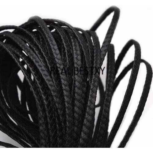 REAL BESTXY 6*2mm black Black braided Leather Cord For DIY Craft Accessories Jewelry for Beading Necklace Ethnic Meterial sale